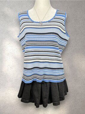 VTG St. John's Bay Top Women's L Blue Striped Sleeveless Fairy Indie Grunge Y2K